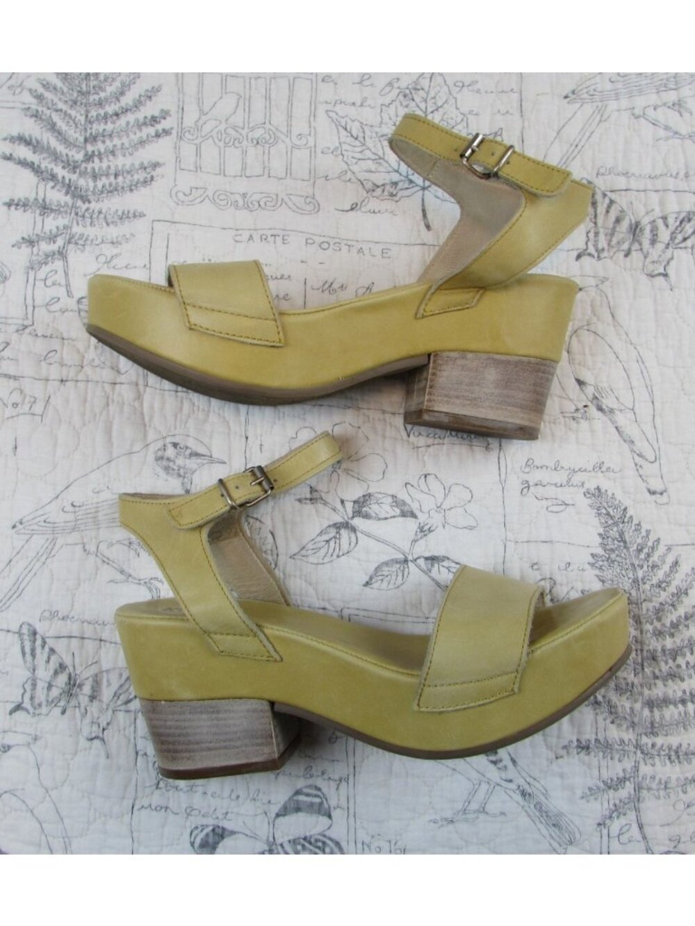 Khrio Platform Sandals soft yellow Italian Leather Strappy Block Heel 40 US 9